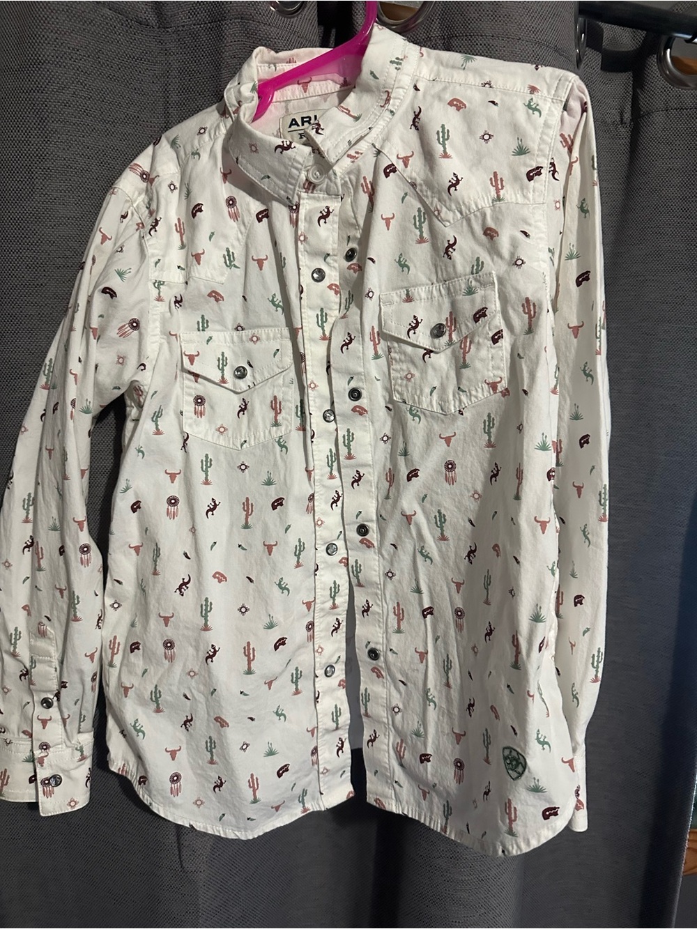 Ariat White Button-Down Shirt with Western Print